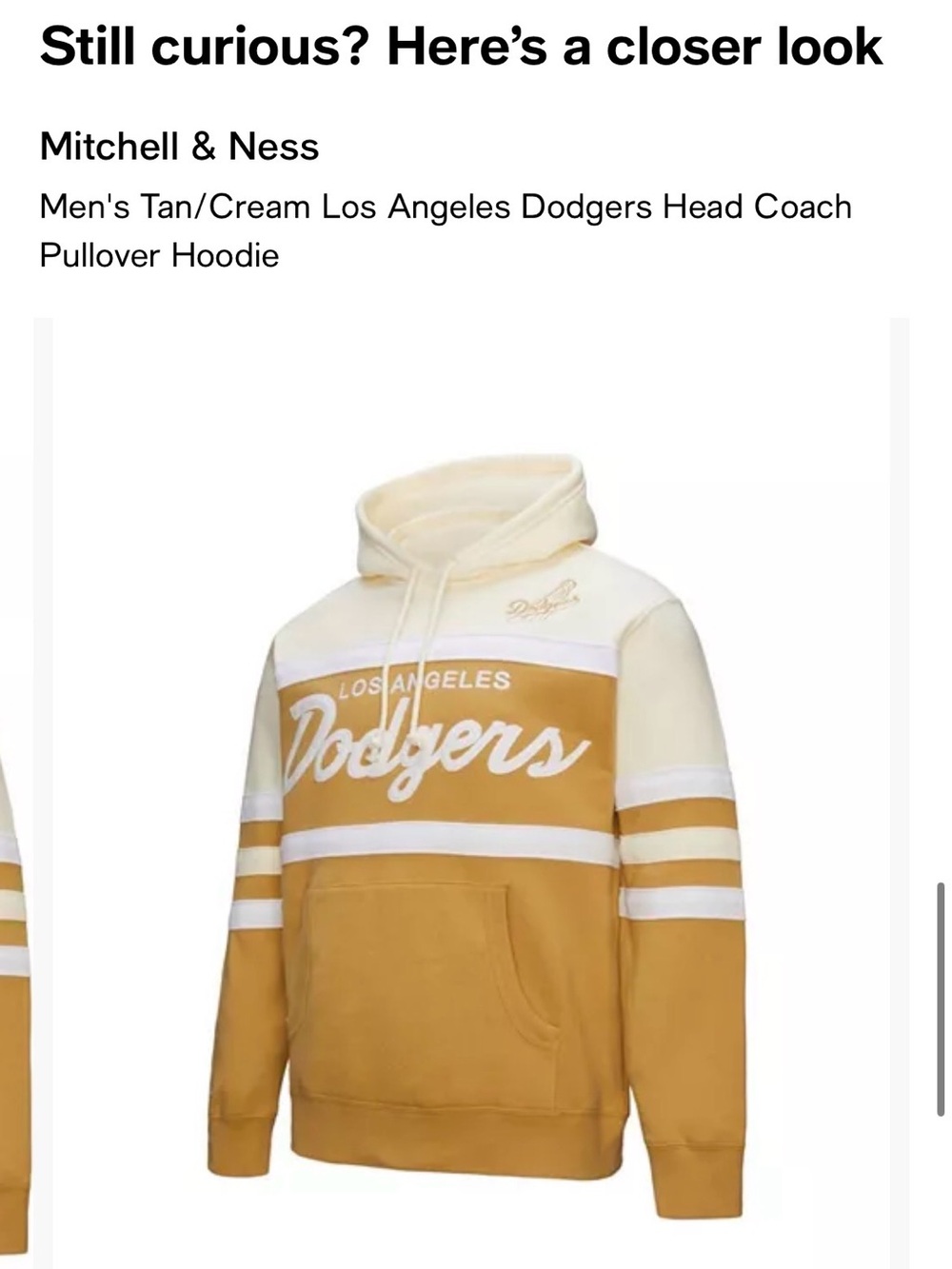 Mitchell & Ness Men's Tan/Cream Los Angeles Dodgers Head Coach Pullover Hoodie